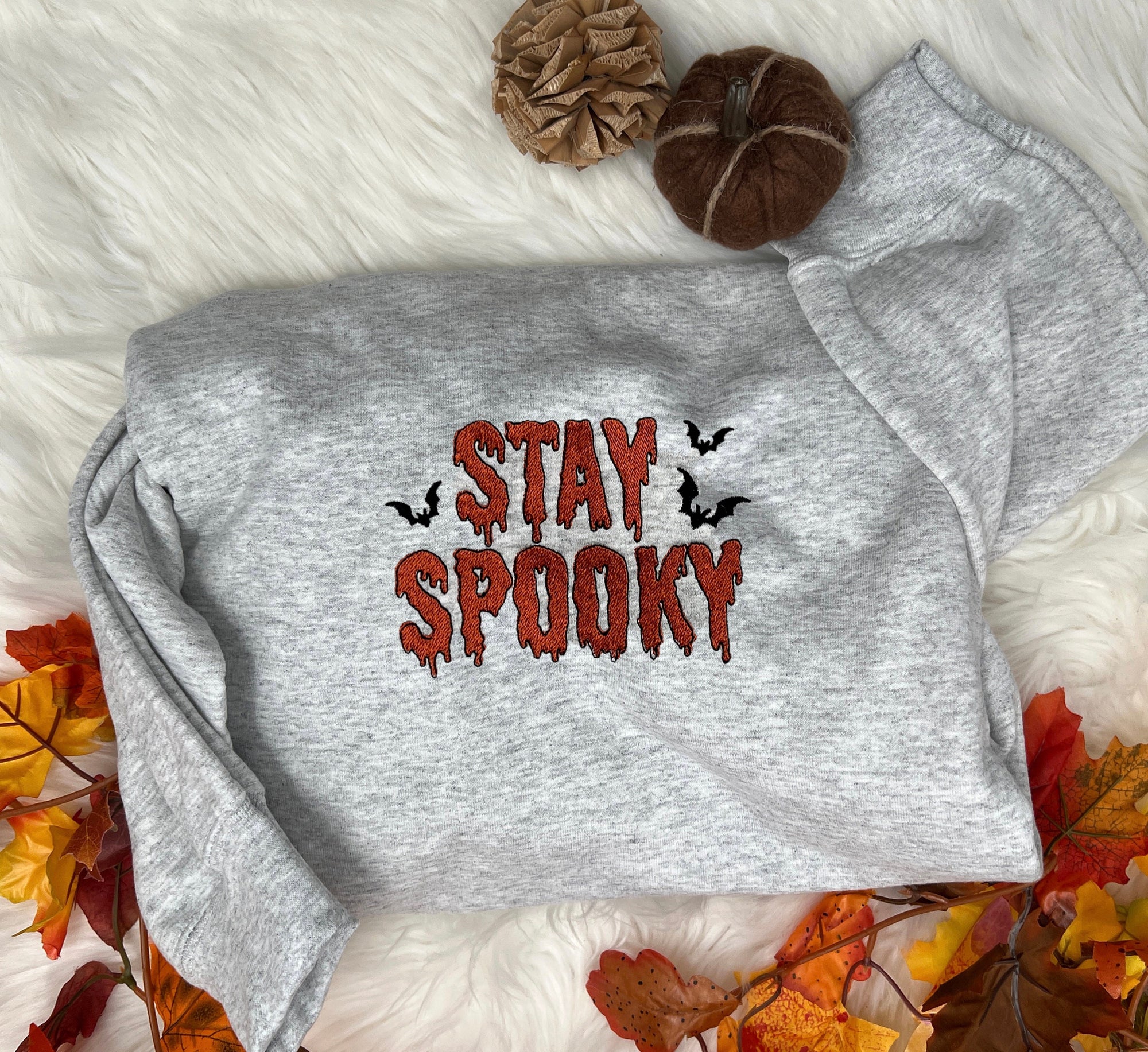 Stay Spooky Embroidered Sweatshirt β Bold Halloween Lettering with Bats