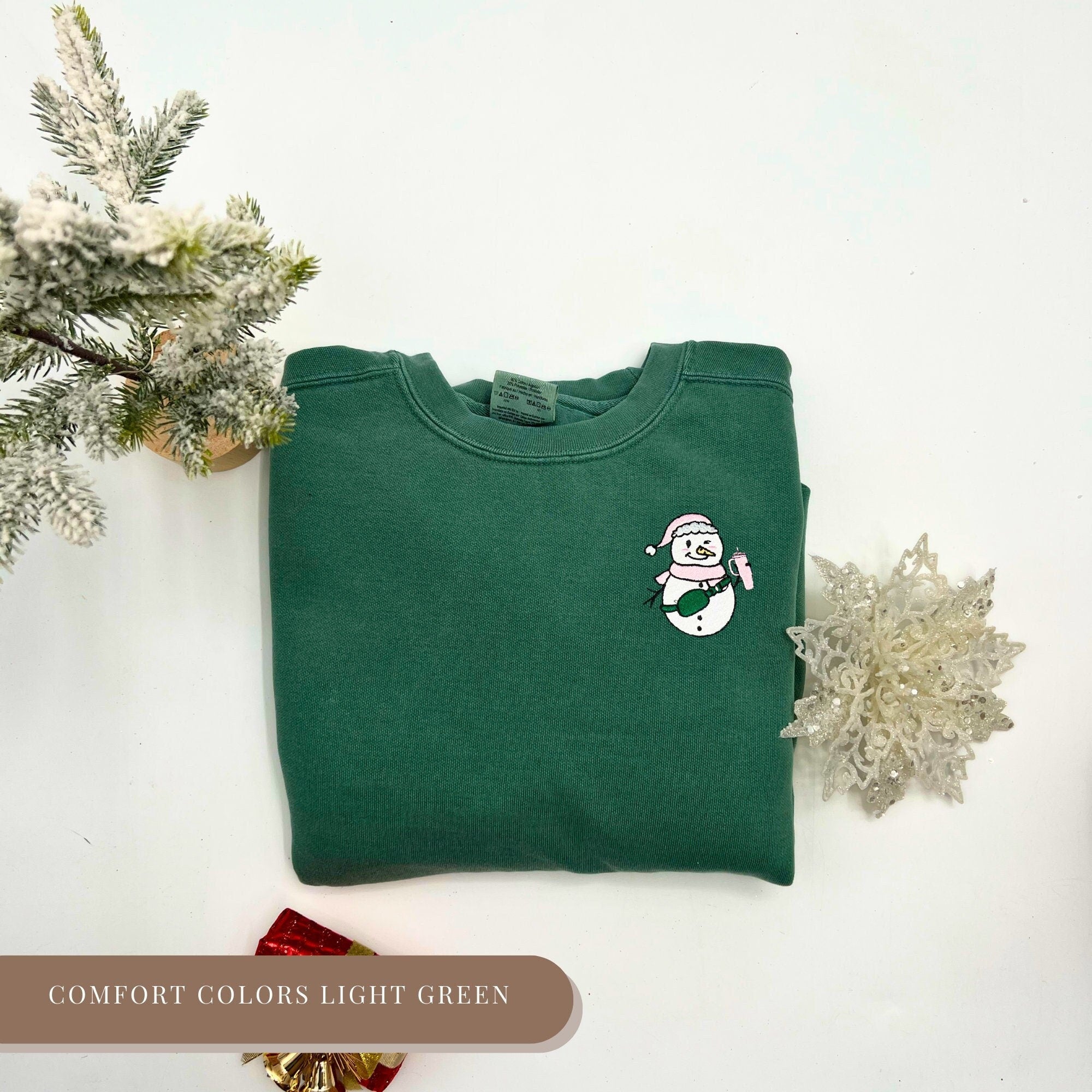Embroidered Bougie Snowman Sweatshirt, Women Christmas Sweater -Trendy Christmas, Gift For Her, Funny Christmas Shirt Winter Sweatshirt