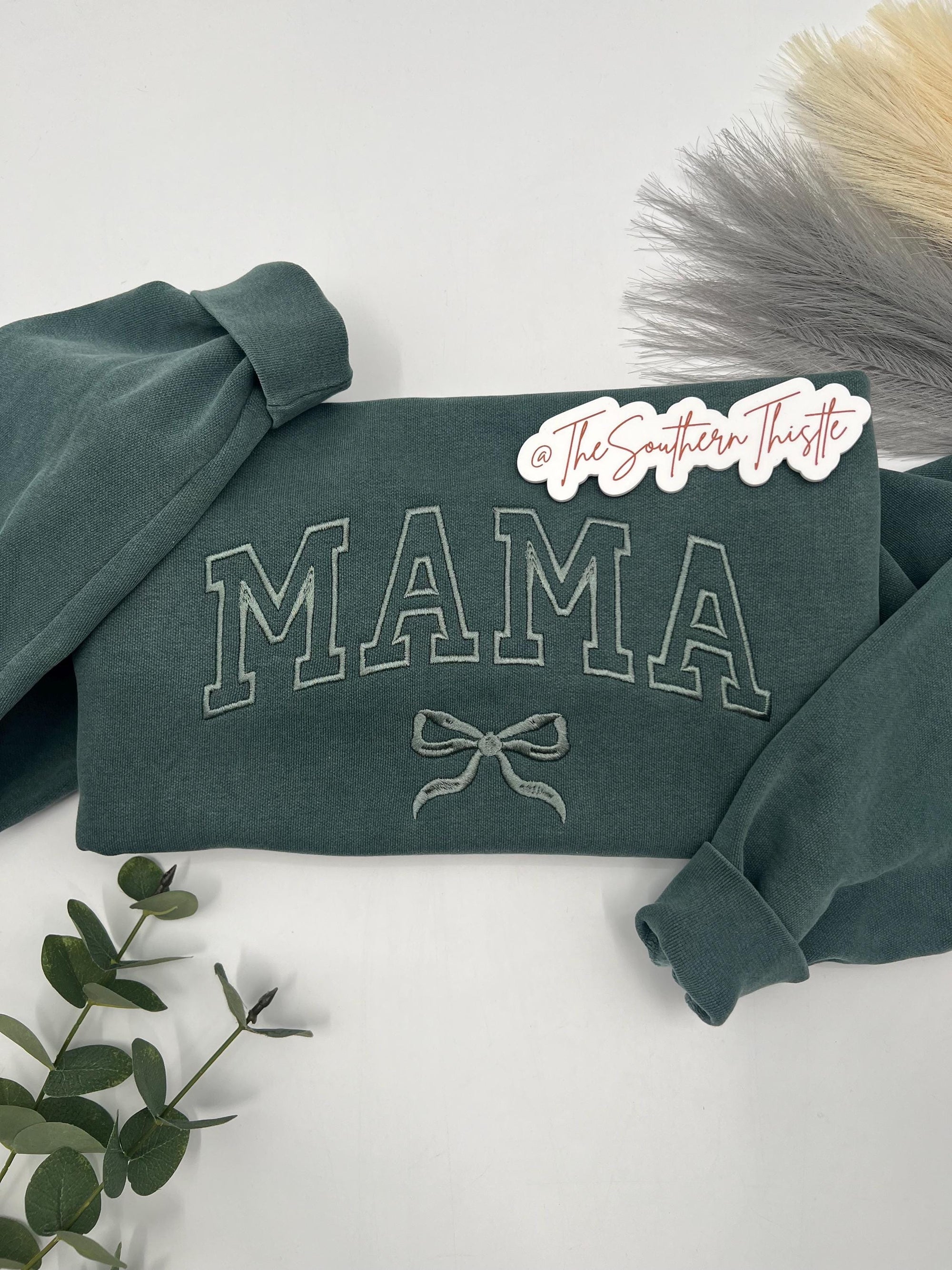 MAMA Embroidered Sweatshirt with Bow β Comfort Colors Crewneck for Moms