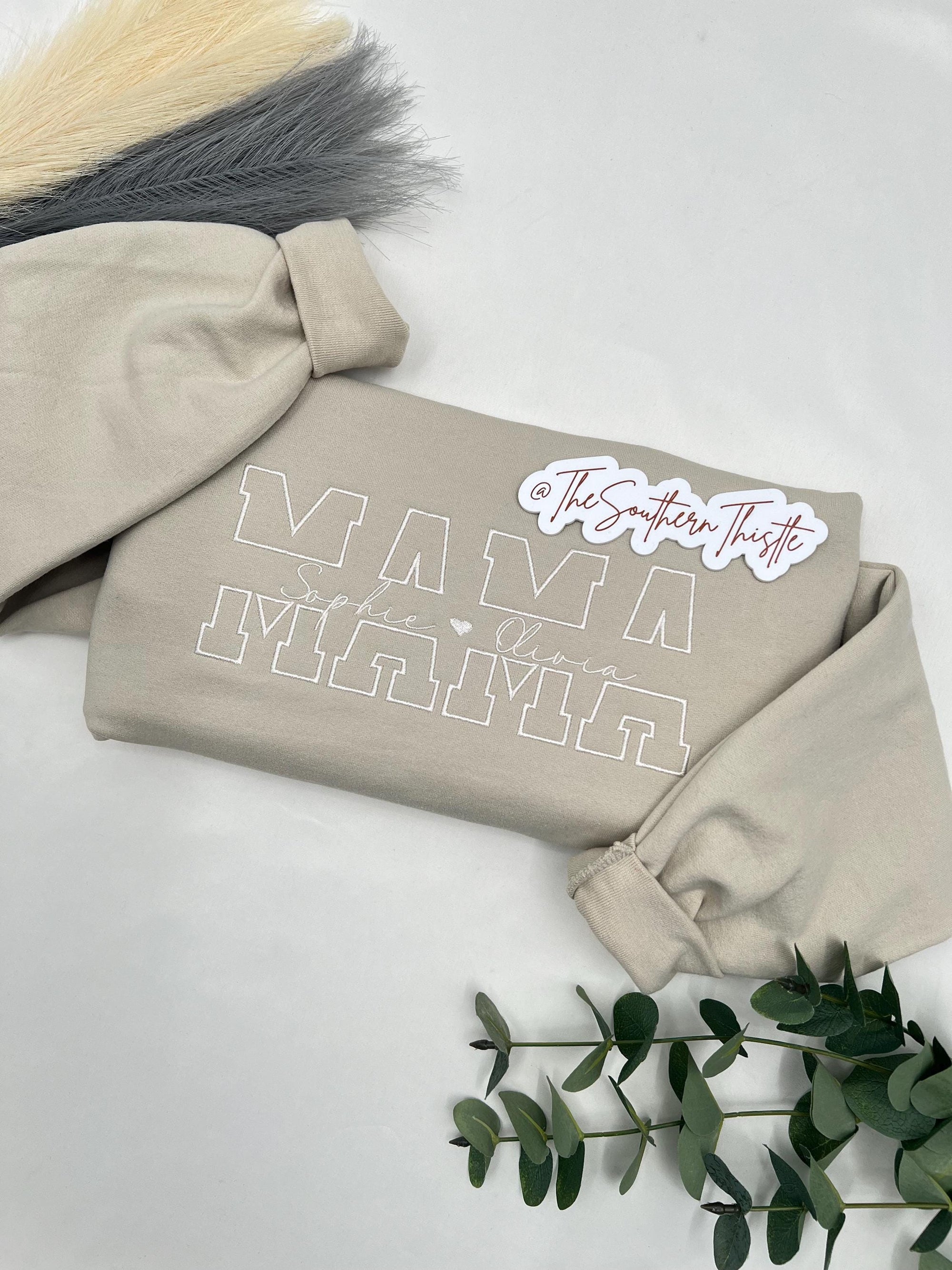 Stacked MAMA Embroidered Sweatshirt β Neutral Block Letter Comfort Colors Crewneck