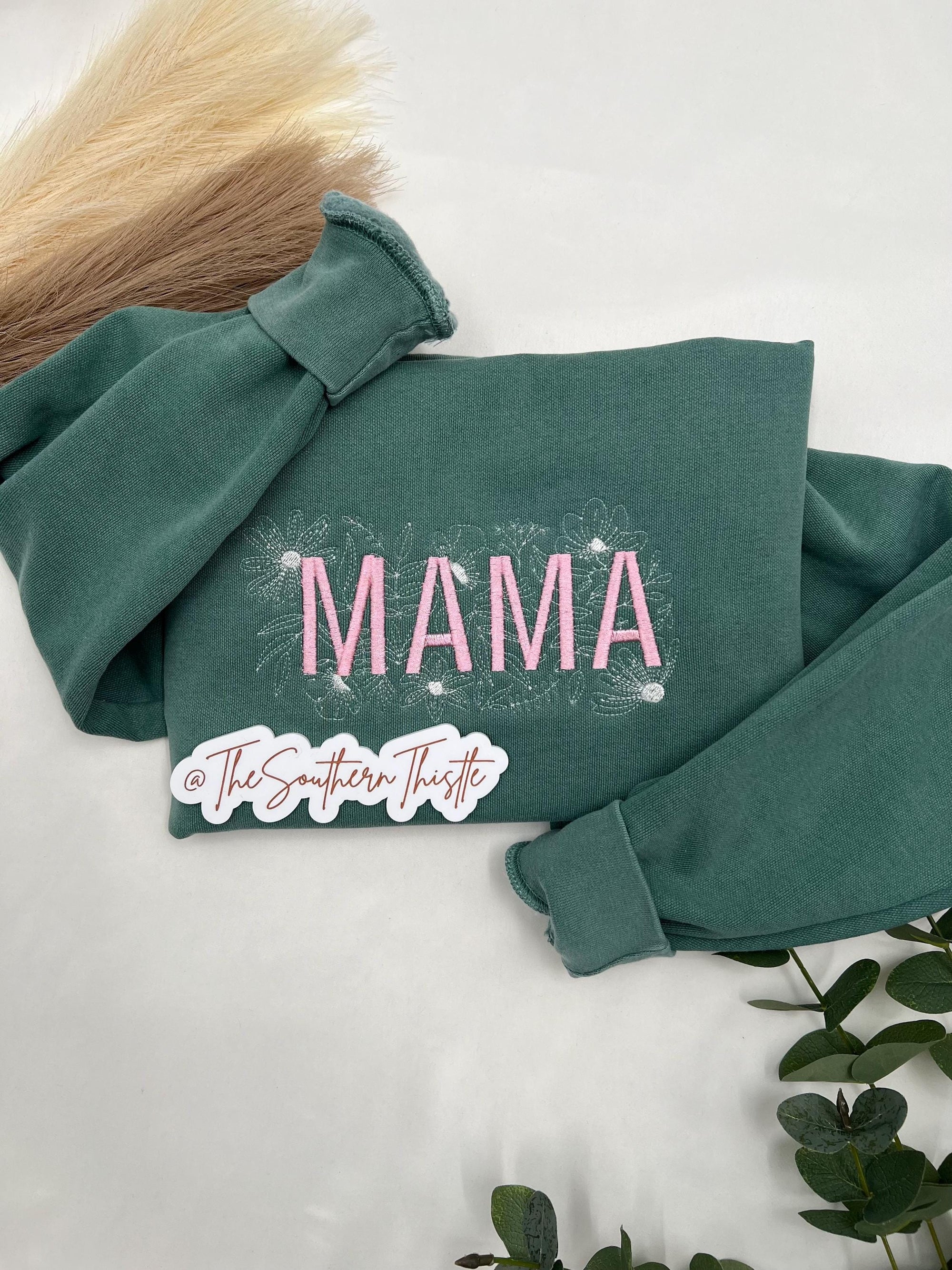 Floral MAMA Embroidered Sweatshirt β Comfort Colors Crewneck