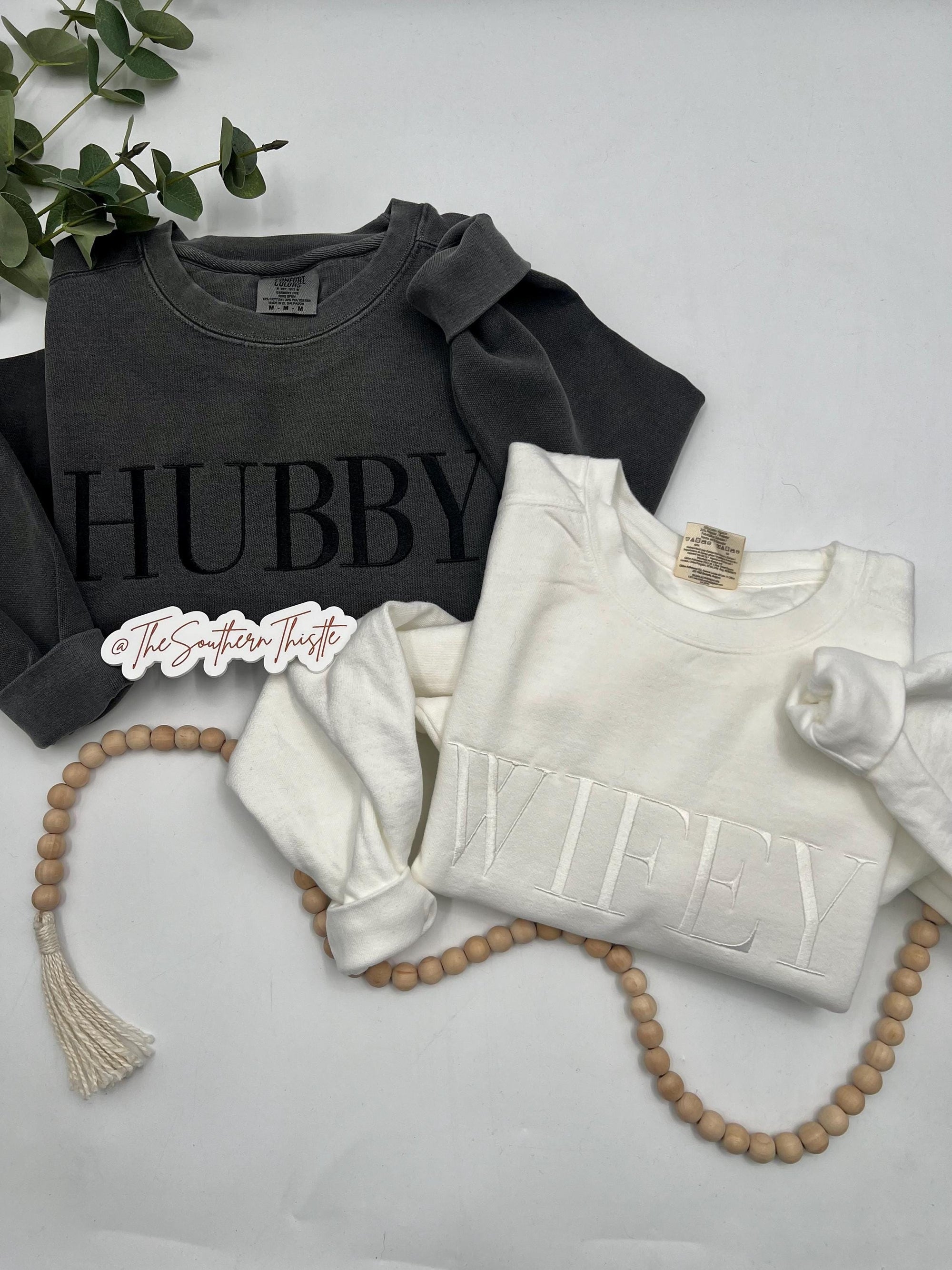 Hubby & Wifey Embroidered Sweatshirt Set β Matching Couple Crewnecks