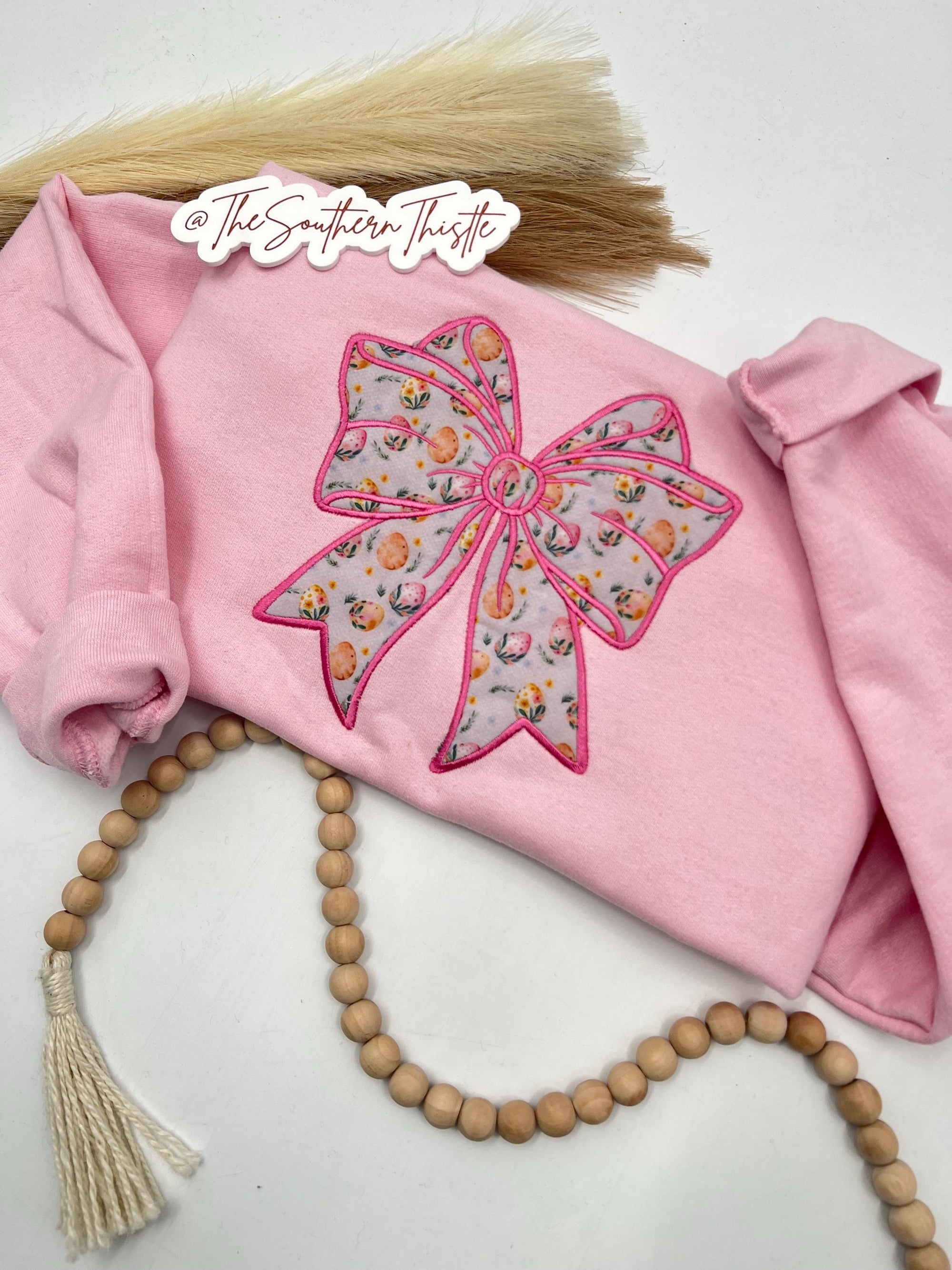 Embroidered Easter Bow Sweatshirt, Cute Bunny Pullover, Spring Floral Crewneck, Perfect Gift for Easter Celebrations, Perfect for Easter