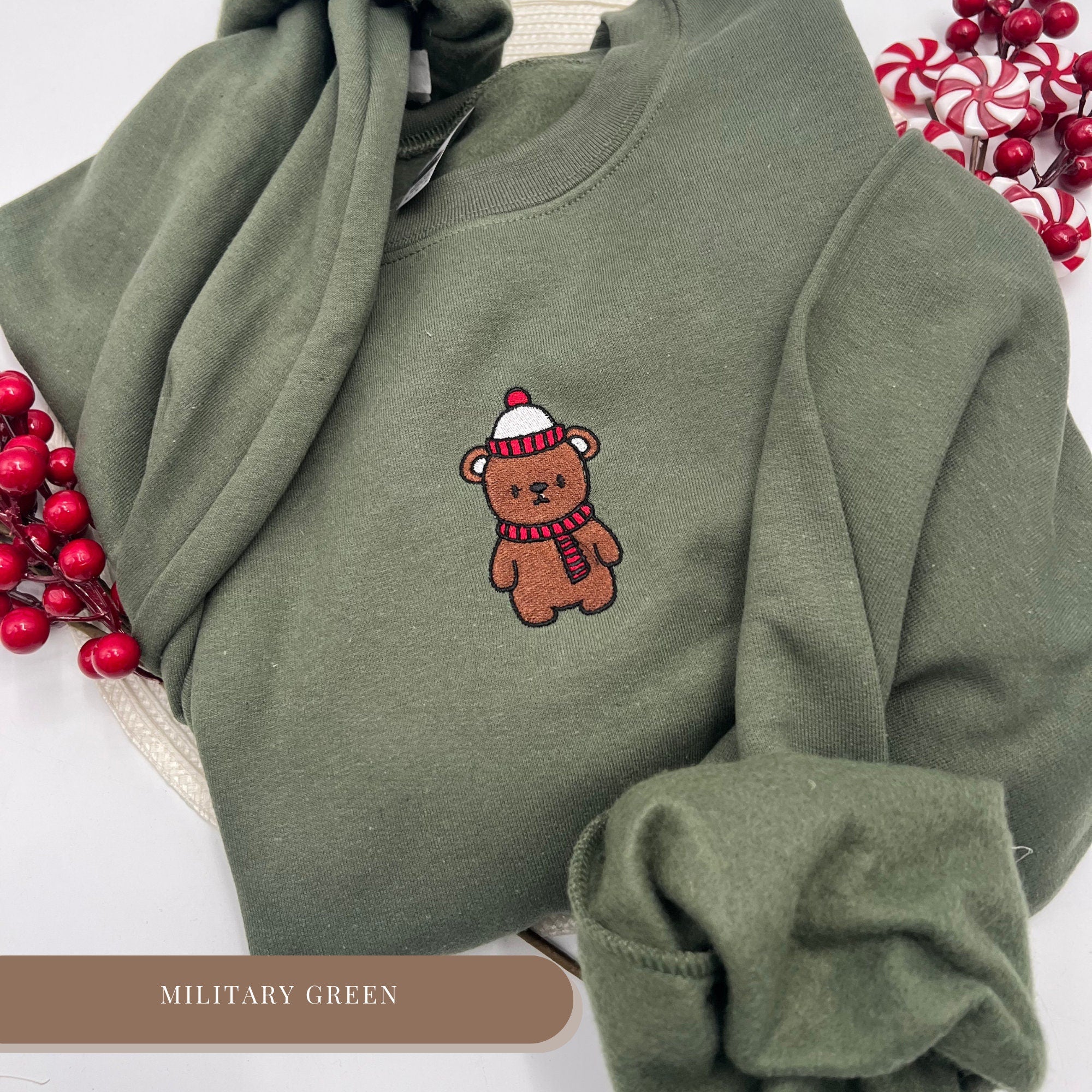 Embroidered Christmas Sweatshirt, Christmas Bear Shirt, Christmas Sweater, Holiday Sweatshirt, Teddy Bear Shirt, Cute Bear Sweatshirt