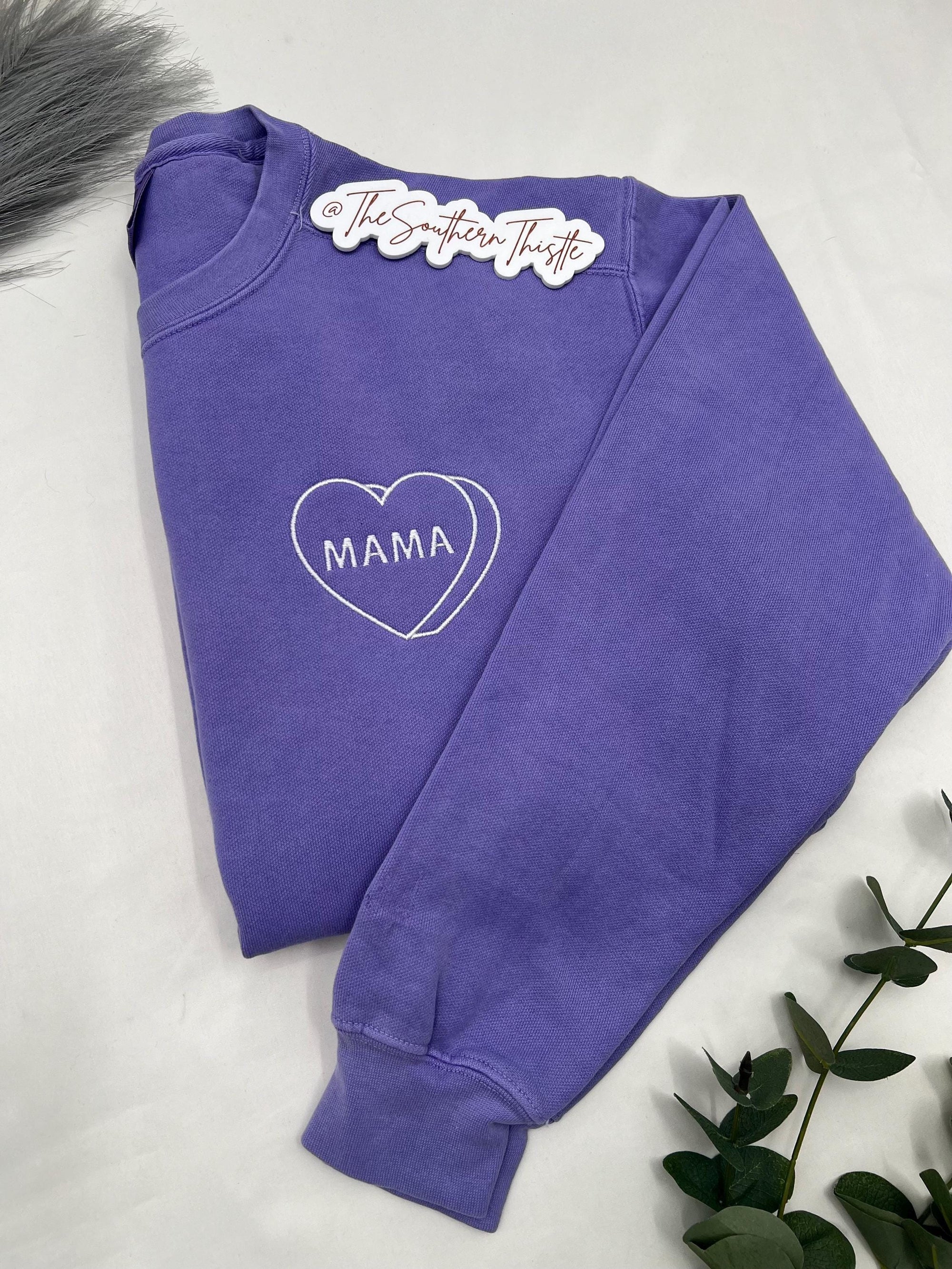 Embroidered Candy Heart Mama Sweatshirt - Cozy Valentines Day Gift for Mothers Day