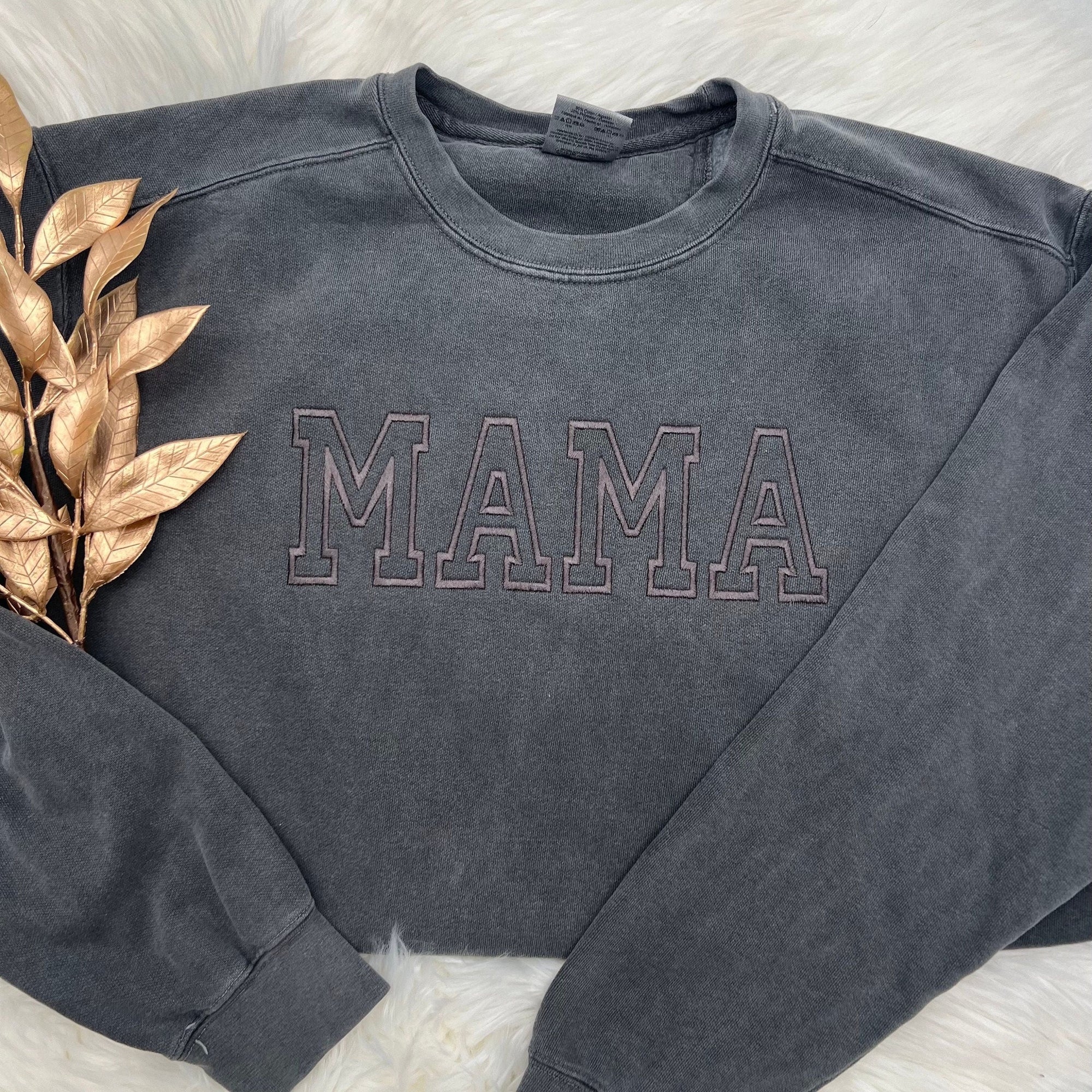 MAMA Embroidered Sweatshirt β Tonal Monochrome Block Letter Crewneck