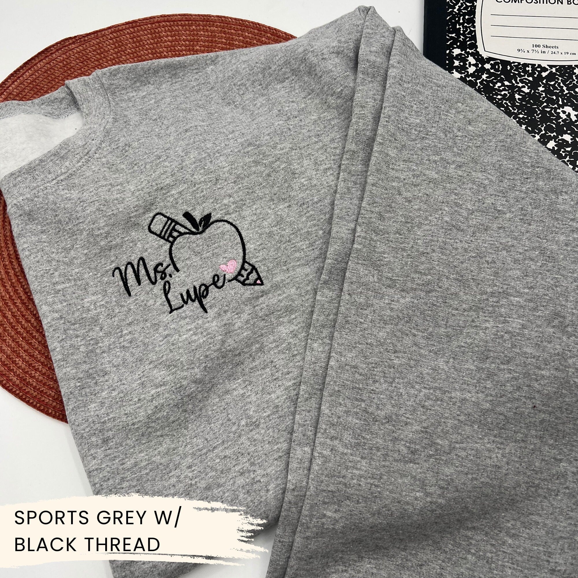Custom Teacher Embroidered Sweatshirt β Personalized Name & Apple Design