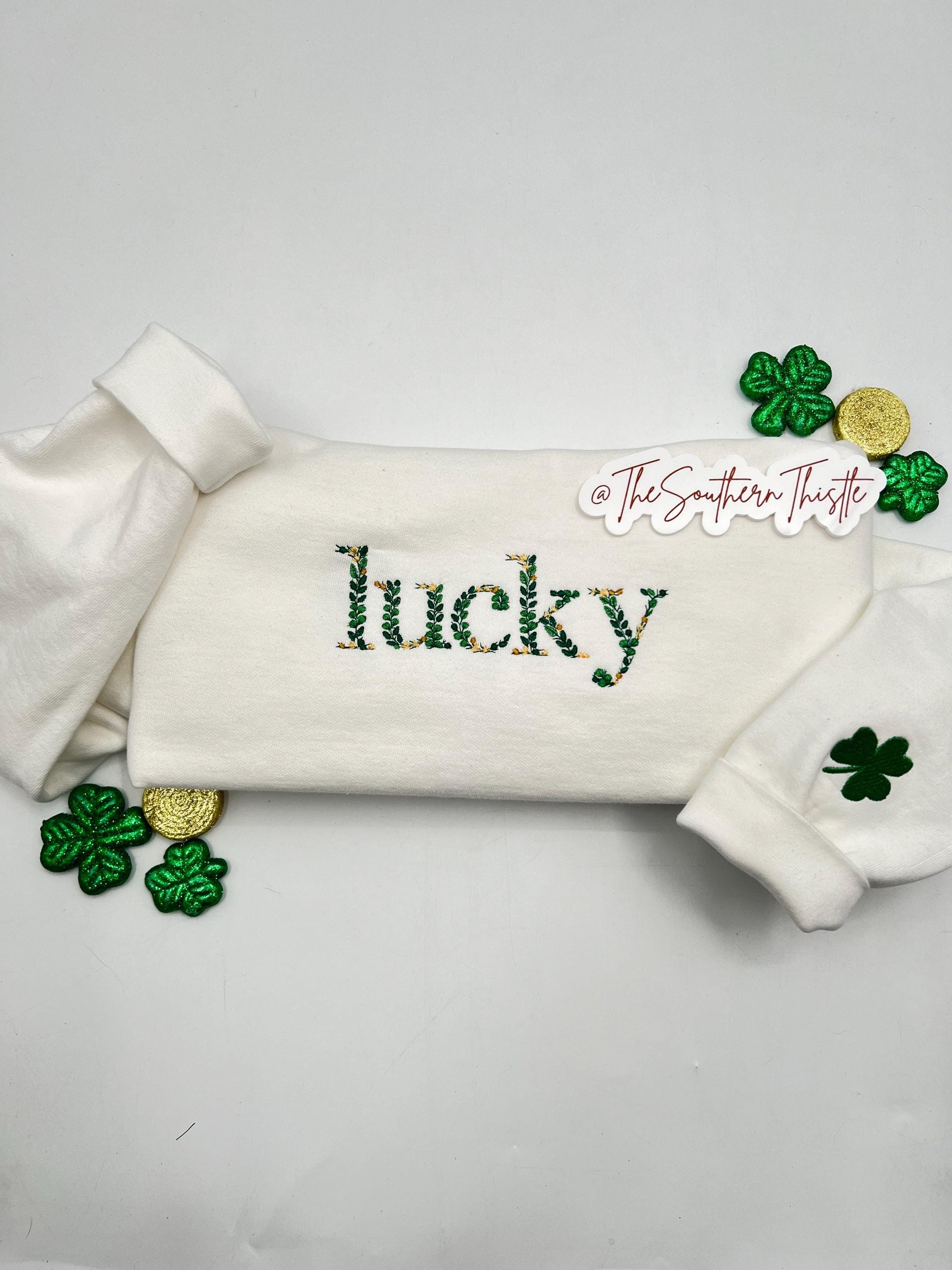 Lucky Embroidered Sweatshirt – St. Patrick’s Day Crewneck