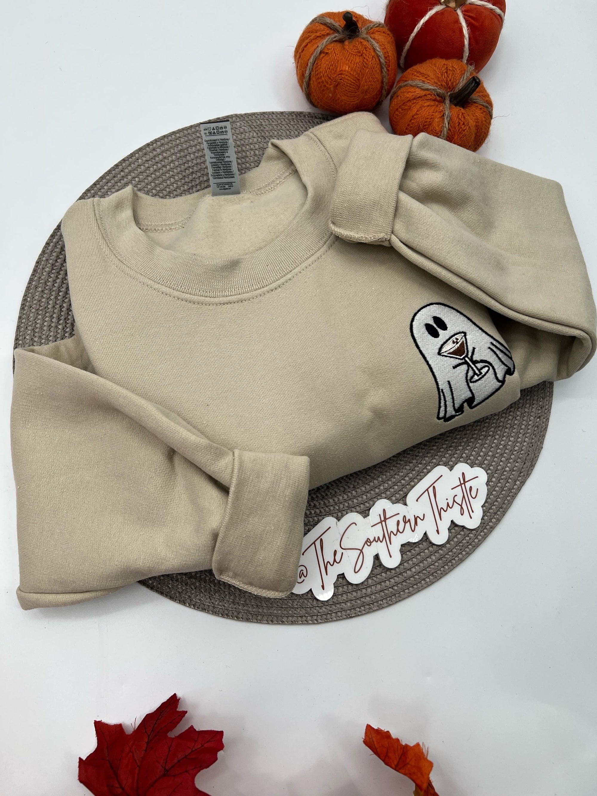 Ghost with Martini Embroidered Sweatshirt – Funny Halloween Cocktail Pullover