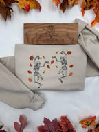 Dancing Skeletons Fall Embroidered Sweatshirt – Autumn Leaves & Bones Vibe
