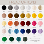a collection of thread color options, including black, silver, white, navy, vanilla, orange, burnt orange, Christmas red, deep red, flamingo, rustic pink, lavender, and teal.