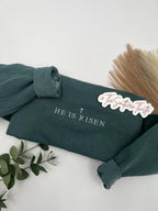 He Is Risen Embroidered Sweatshirt – Minimalist Christian Crewneck