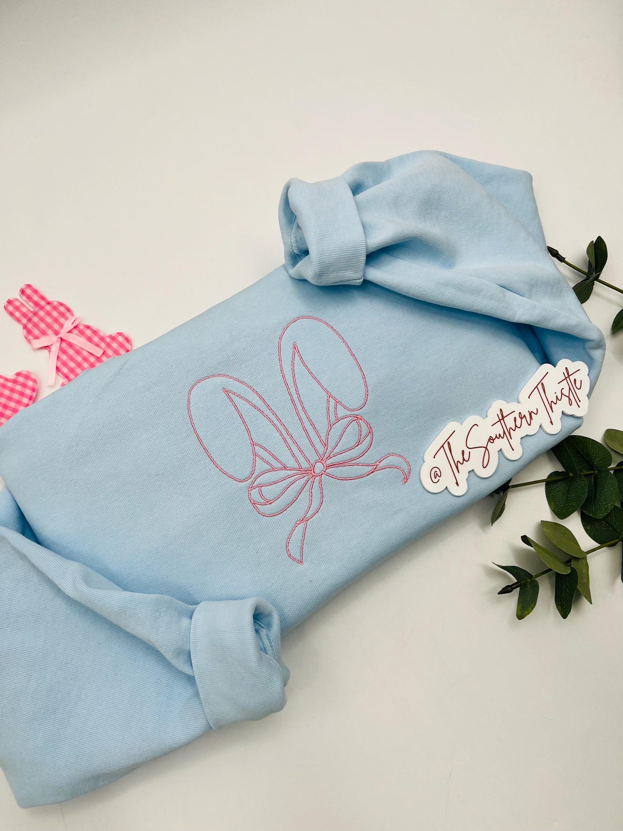 Easter Bunny Bow Embroidered Sweatshirt – Cute Spring Pastel Crewneck
