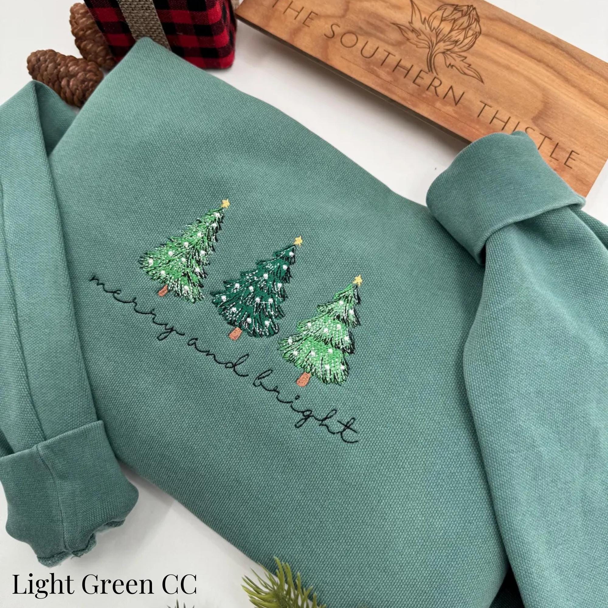 Merry & Bright Embroidered Sweatshirt – Festive Christmas Tree Crewneck