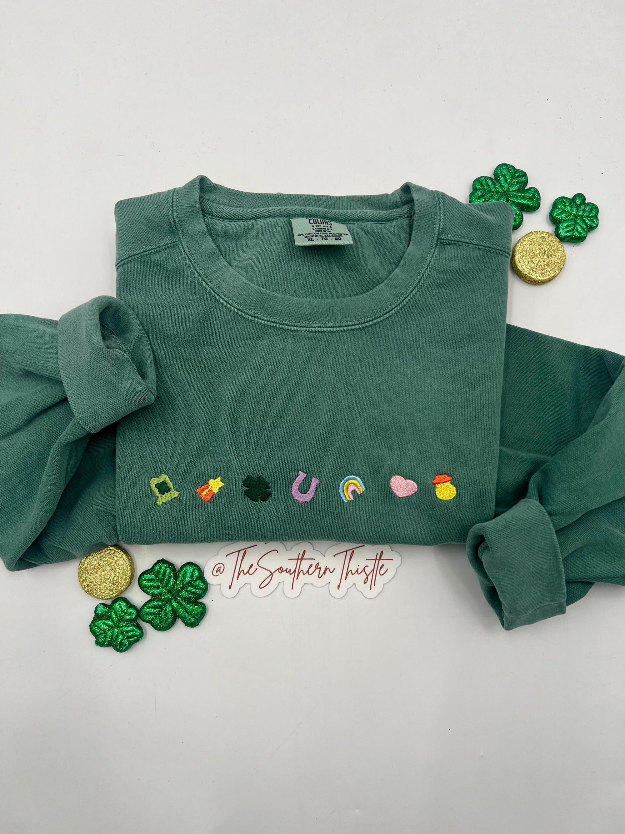 St. Patrick's Day Embroidered Sweatshirt – Minimal Lucky Charms Design