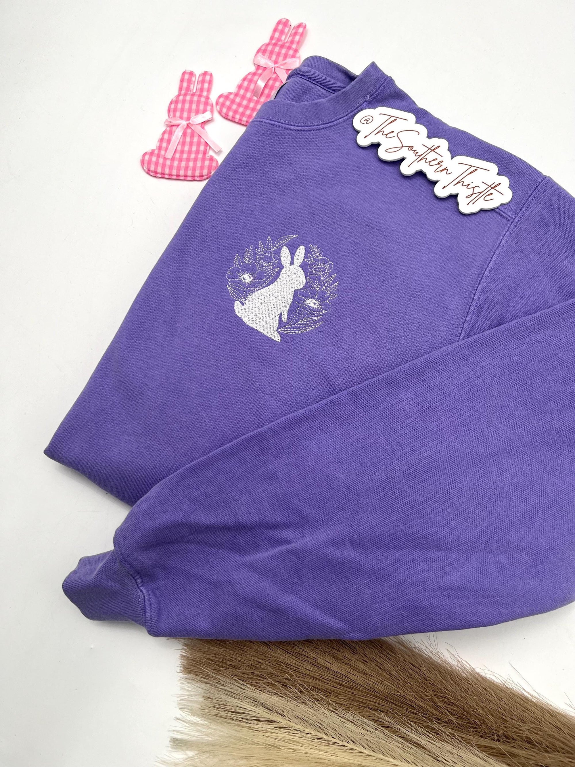 Easter Bunny Embroidered Sweatshirt – Spring Pastel Crewneck