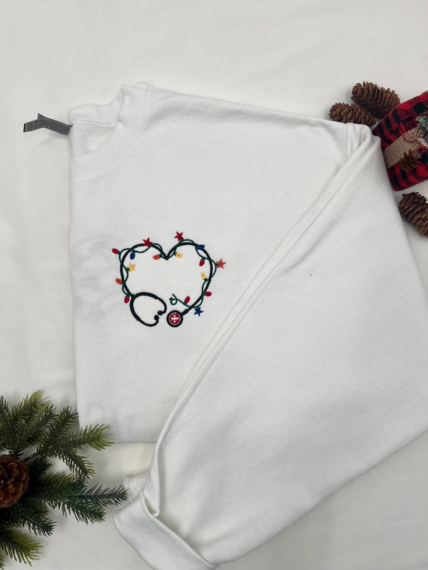 Embroidered Christmas Nurse Sweatshirt with Stethoscope - Perfect Cozy Gift for NICU Nurses