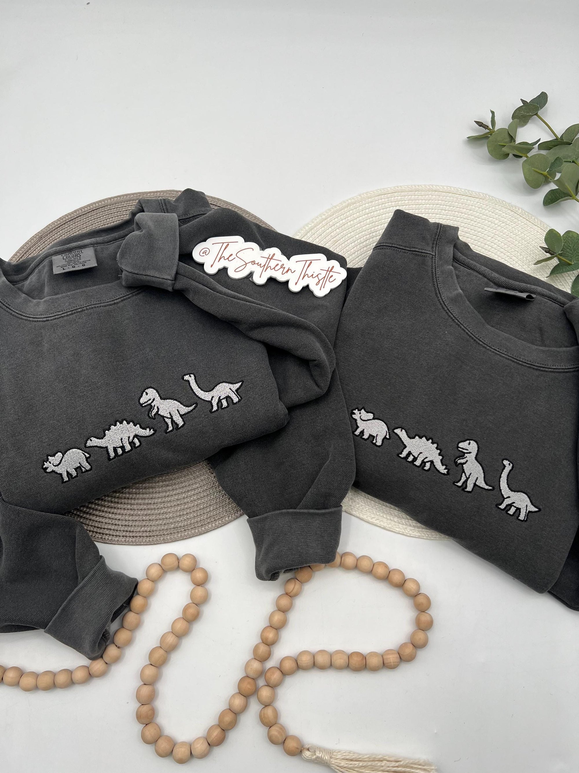 Dinosaur Sweatshirt - Embroidered Crewneck, Soft Cotton Blend, Cute Dino Gift