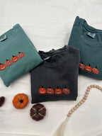 Embroidered Pumpkin Sweatshirt  Jack-o-Lantern Fall Crewneck  Halloween