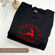 Embroidered North Pole University, Christmas Sweatshirt, Embroidered Sweatshirt, Christmas Hoodie, North Pole Sweater, Holiday Sweatshirt