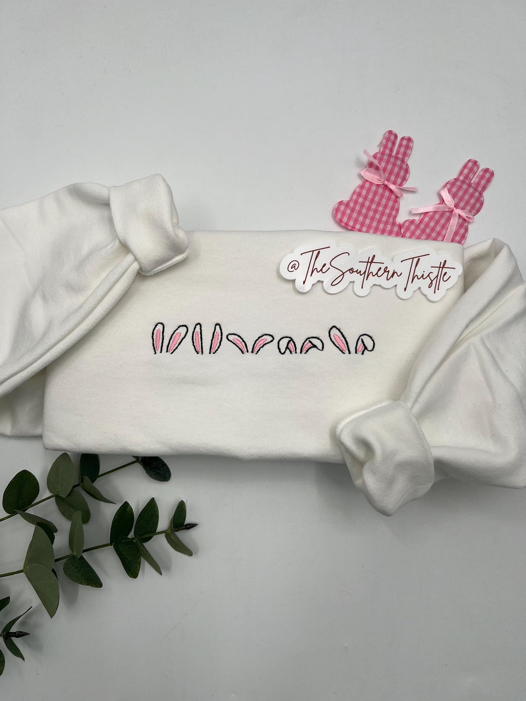 Bunny Ear Embroidered Sweatshirt – Cute Easter Crewneck