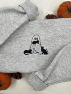 Ghost with Cats Embroidered Sweatshirt – Cute Halloween Pullover