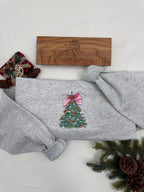 Embroidered Christmas Tree Sweatshirt - Cozy Crewneck for Festive Winter Comfort