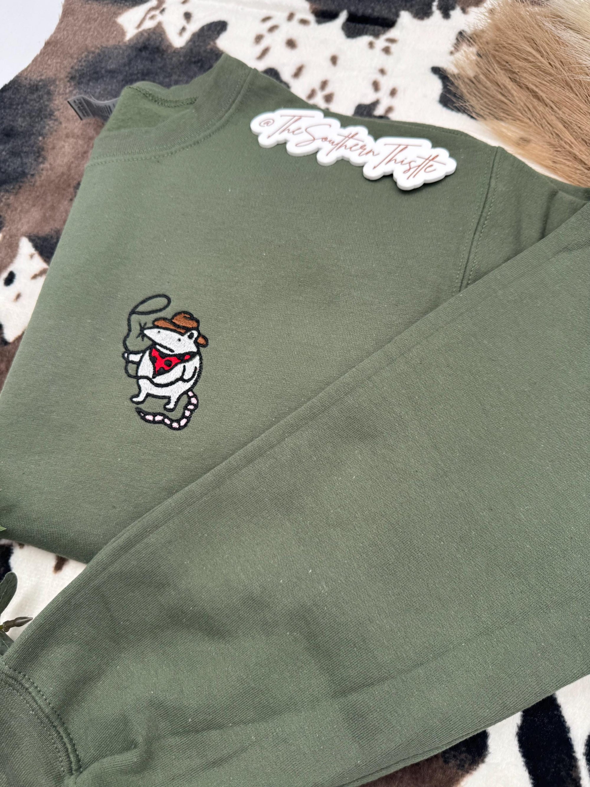 Cowboy Rat Embroidered Sweatshirt – Western Rodeo Crewneck