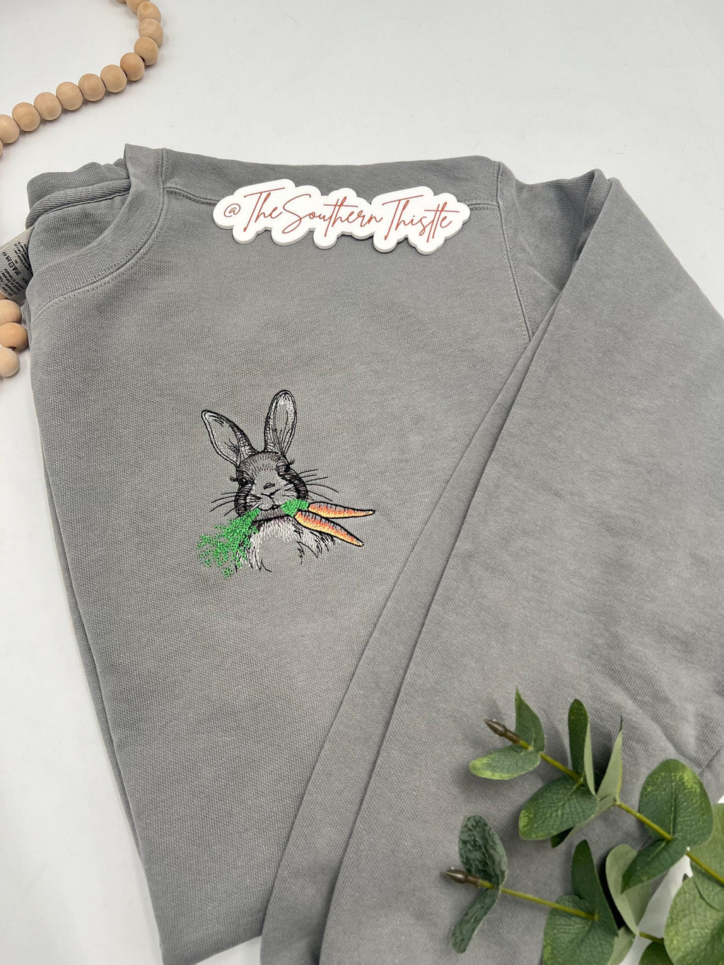 Bunny with Carrots Embroidered Sweatshirt – Cozy Spring Crewneck