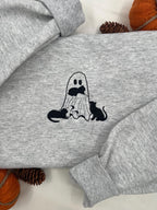 Ghost with Cats Embroidered Sweatshirt – Cute Halloween Pullover