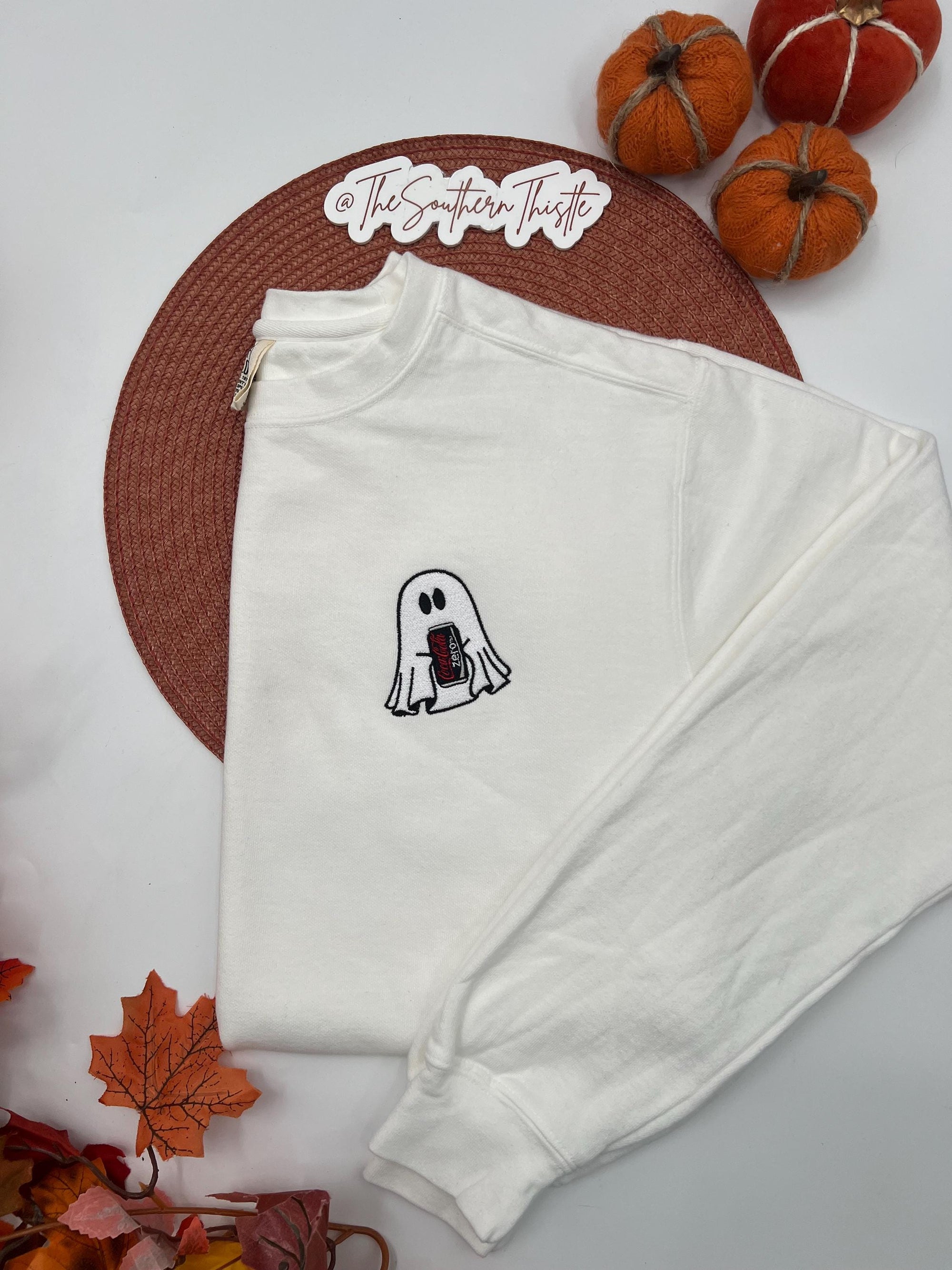 Soda Ghost Embroidered Sweatshirt – Cute Halloween Pullover