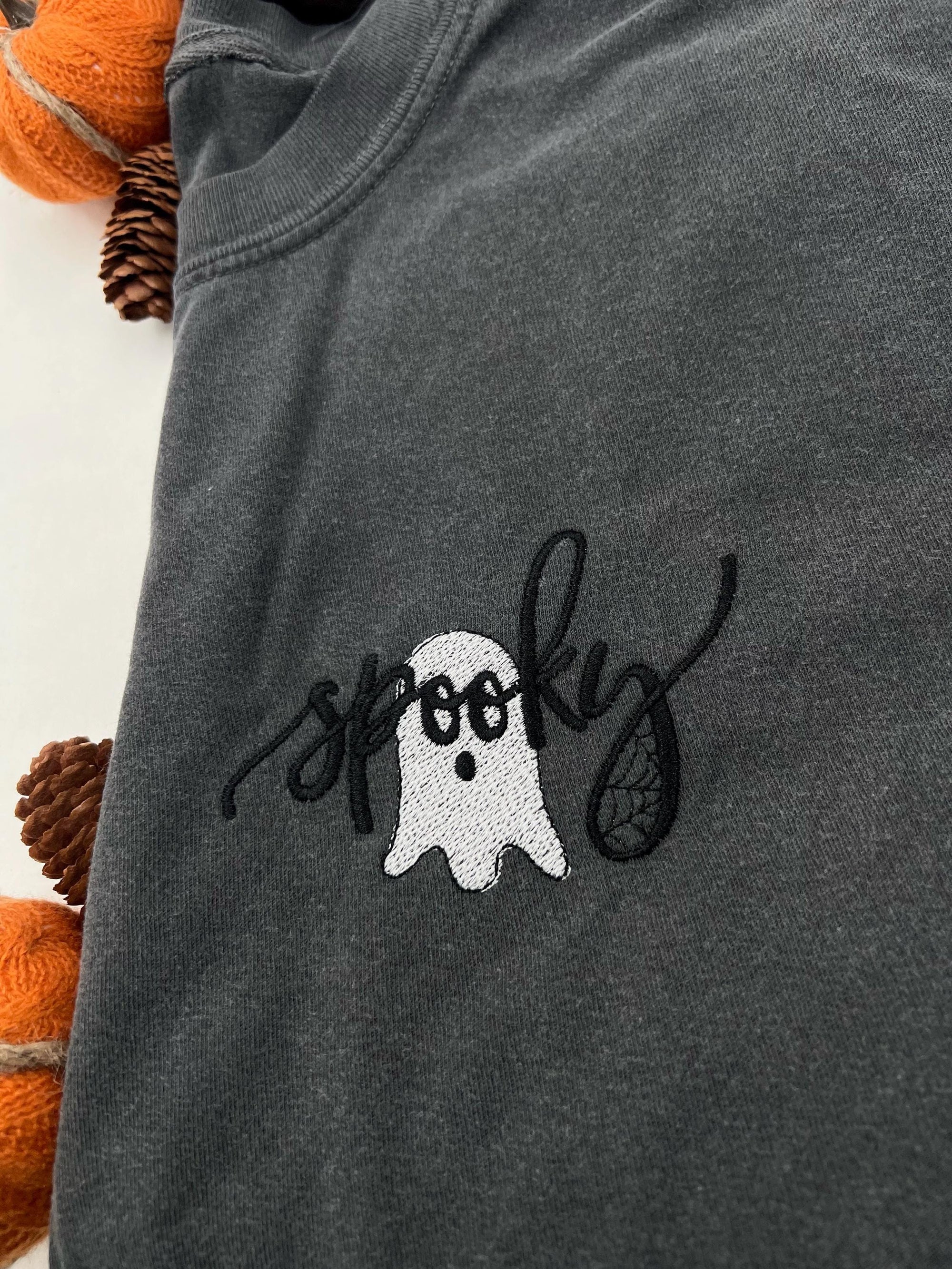 Spooky Ghost Embroidered T-Shirt – Cute Halloween Tee