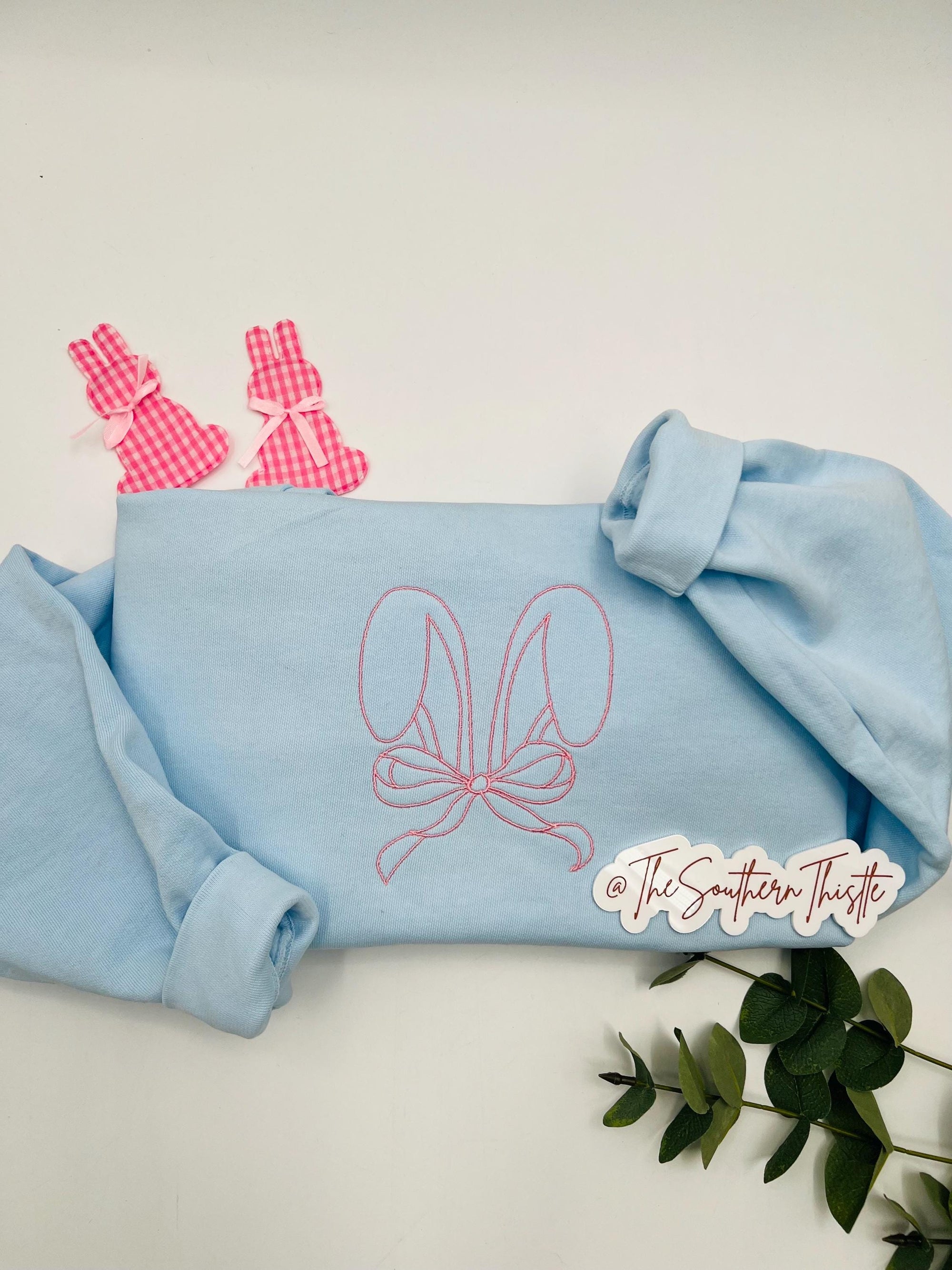 Easter Bunny Bow Embroidered Sweatshirt – Cute Spring Pastel Crewneck