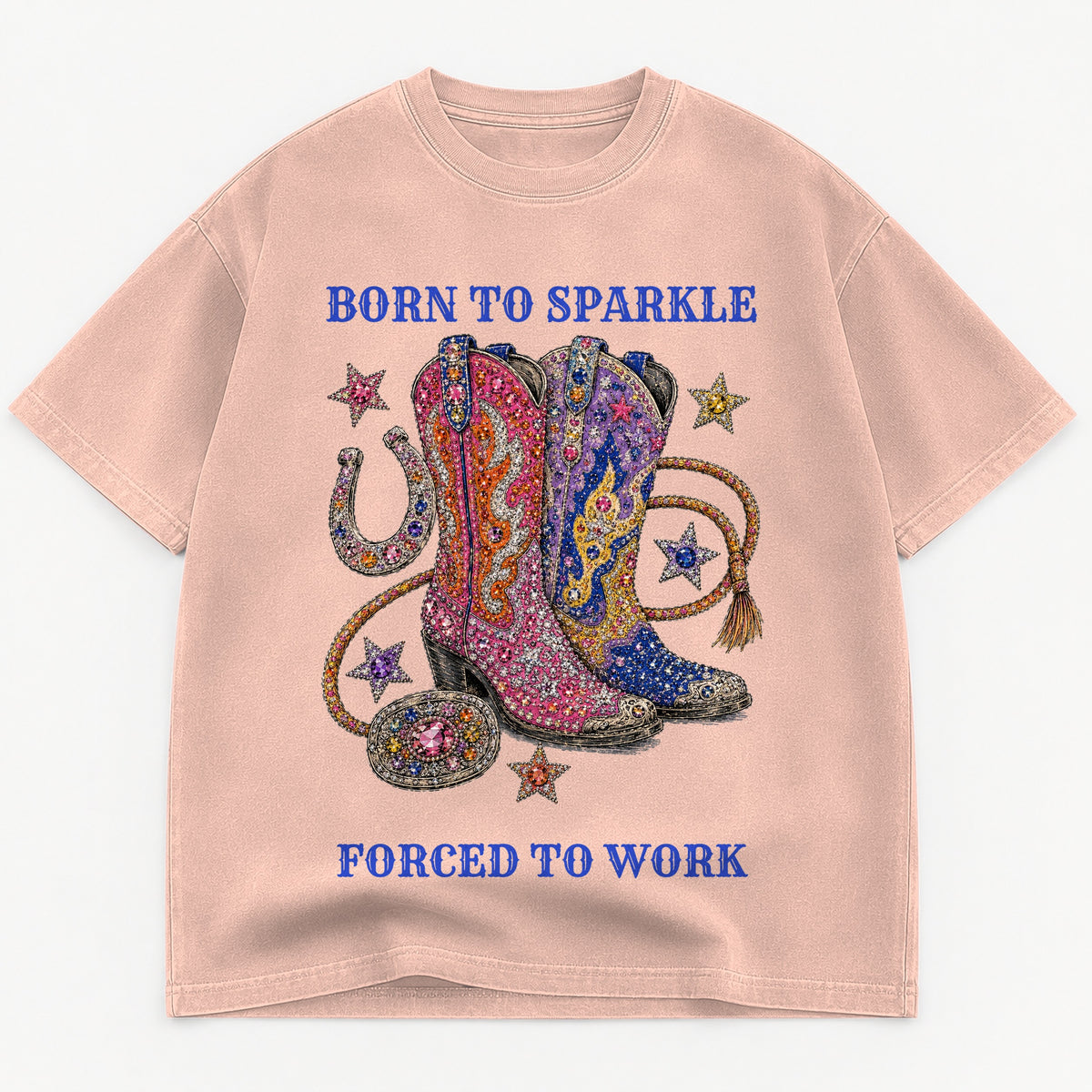 Born to Sparkle Forced to Work graphic tee for women in Cream, oversized garment-dyed shirt by The Southern Thistle