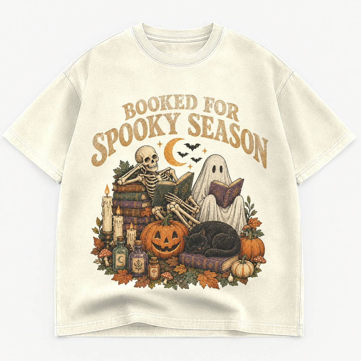 Booked for Spooky Season graphic tee for women in Black, oversized garment-dyed shirt by The Southern Thistle