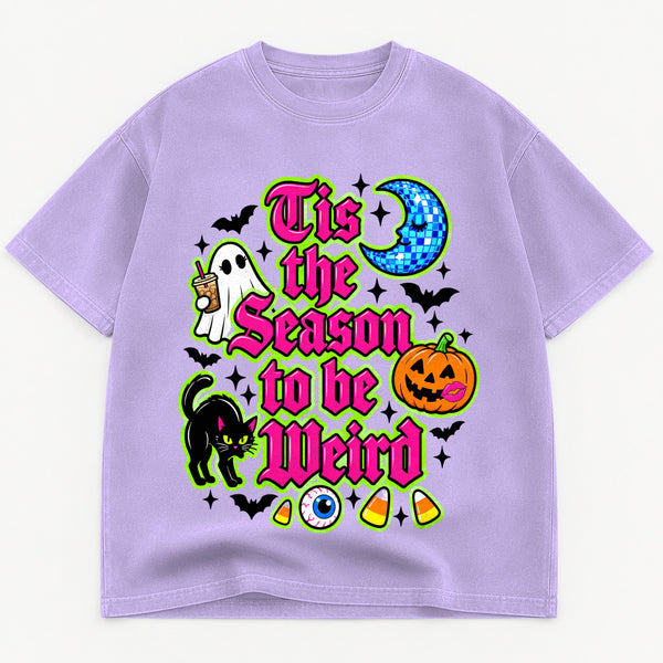 Tis the Season to Be Weird graphic tee for women in Black, oversized garment-dyed shirt by The Southern Thistle