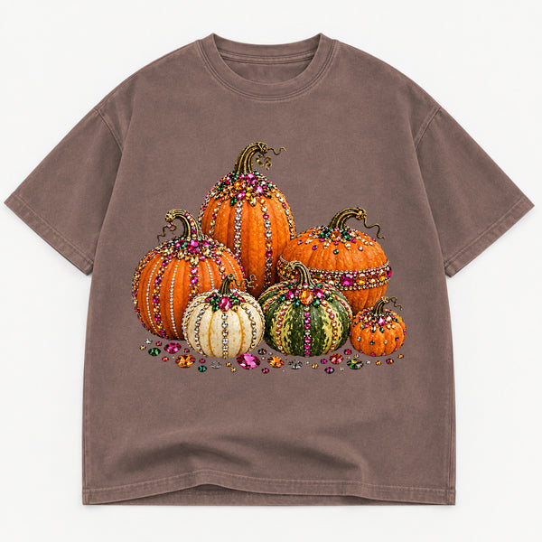 Jeweled Pumpkins graphic tee for women in Cream, oversized garment-dyed shirt by The Southern Thistle