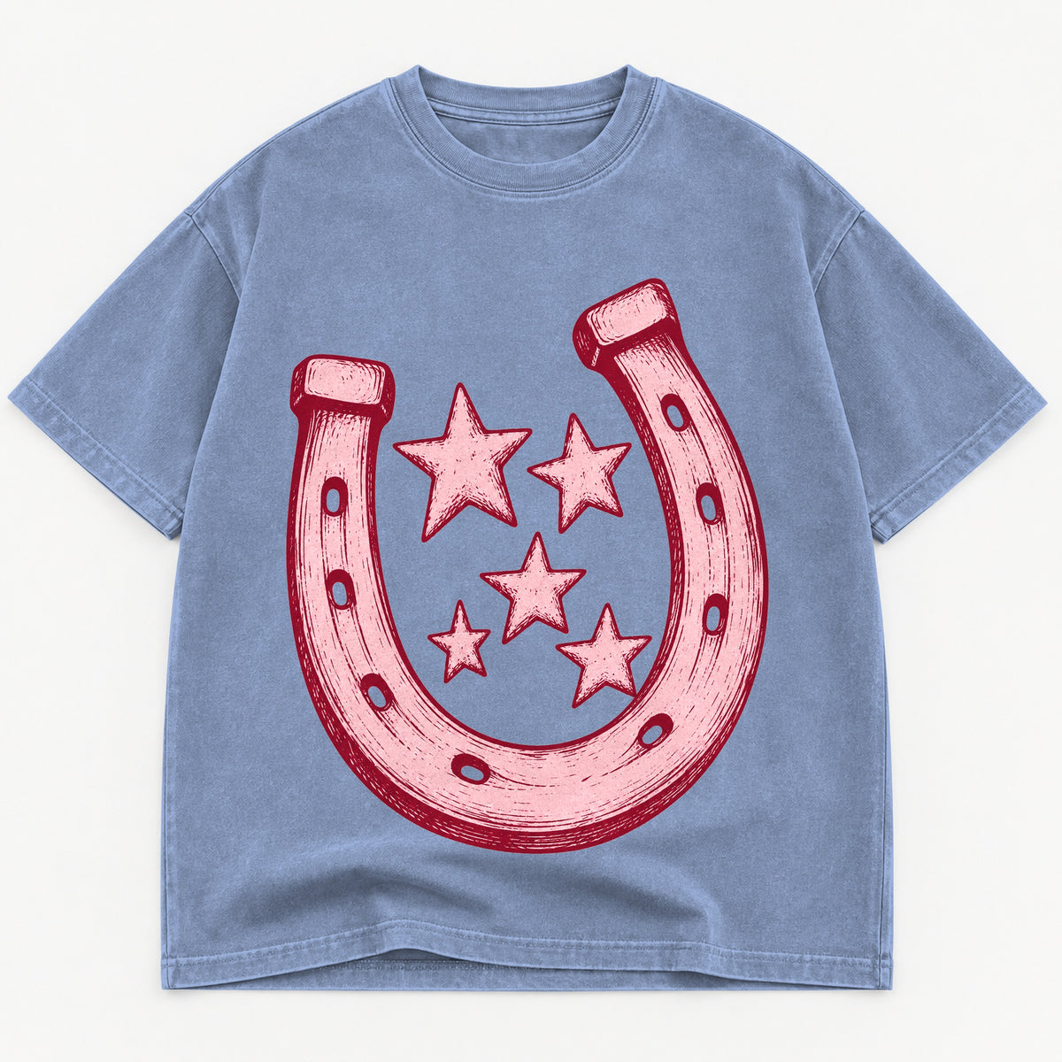 Pink Horseshoe graphic tee for women in Cream, oversized garment-dyed shirt by The Southern Thistle