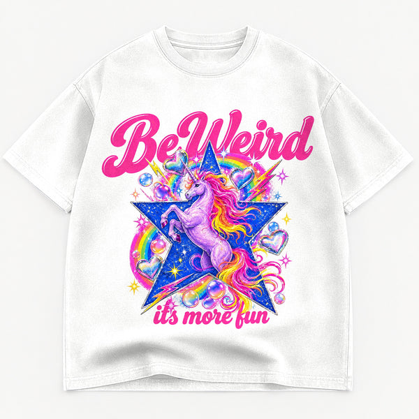 Be Weird It's More Fun graphic tee for women in Black, oversized garment-dyed shirt by The Southern Thistle