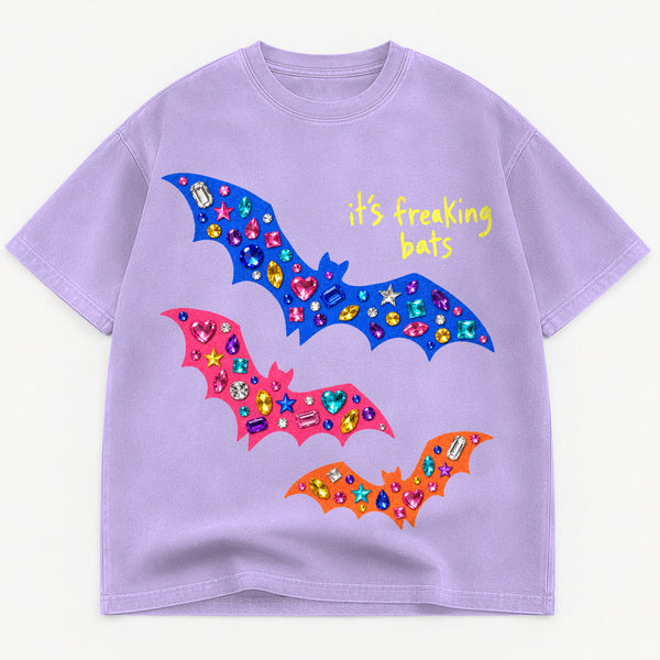 It's Freaking Bats graphic tee for women in Black, oversized garment-dyed shirt by The Southern Thistle