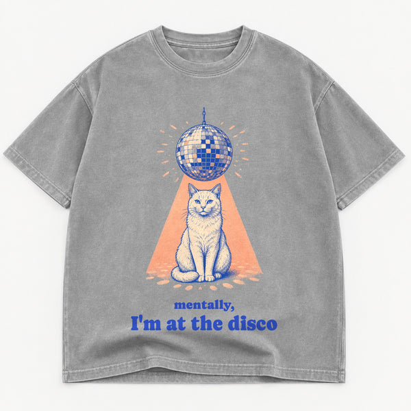 Mentally I'm At The Disco graphic tee for women in Cement, oversized garment-dyed shirt by The Southern Thistle