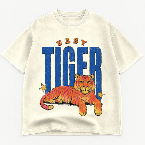 Easy Tiger graphic tee for women in Cement, oversized garment-dyed shirt by The Southern Thistle