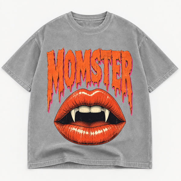 Momster graphic tee for women in Black, oversized garment-dyed shirt by The Southern Thistle