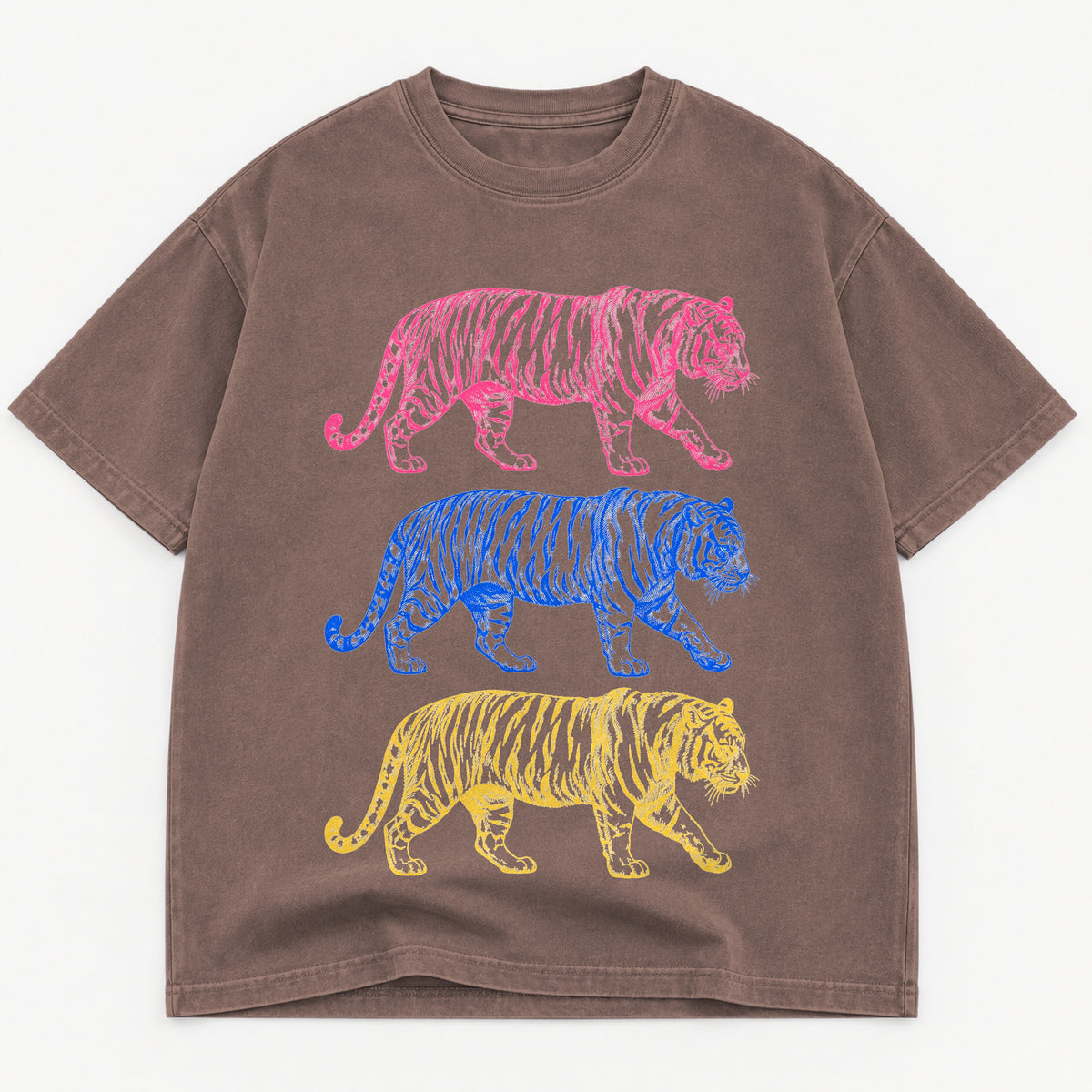Three Tigers graphic tee for women in Cement, oversized garment-dyed shirt by The Southern Thistle