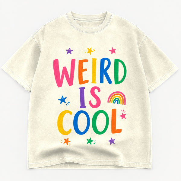 Weird Is Cool graphic tee for women in Black, oversized garment-dyed shirt by The Southern Thistle