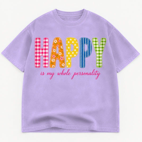 Happy Is My Whole Personality graphic tee for women in Cream, oversized garment-dyed shirt by The Southern Thistle