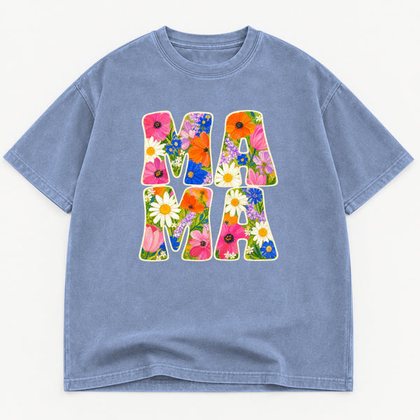 Floral Mama graphic tee for women in Cream, oversized garment-dyed shirt by The Southern Thistle
