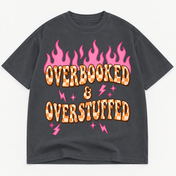 Overbooked And Overstuffed Retro Thanksgiving Heavyweight Tee