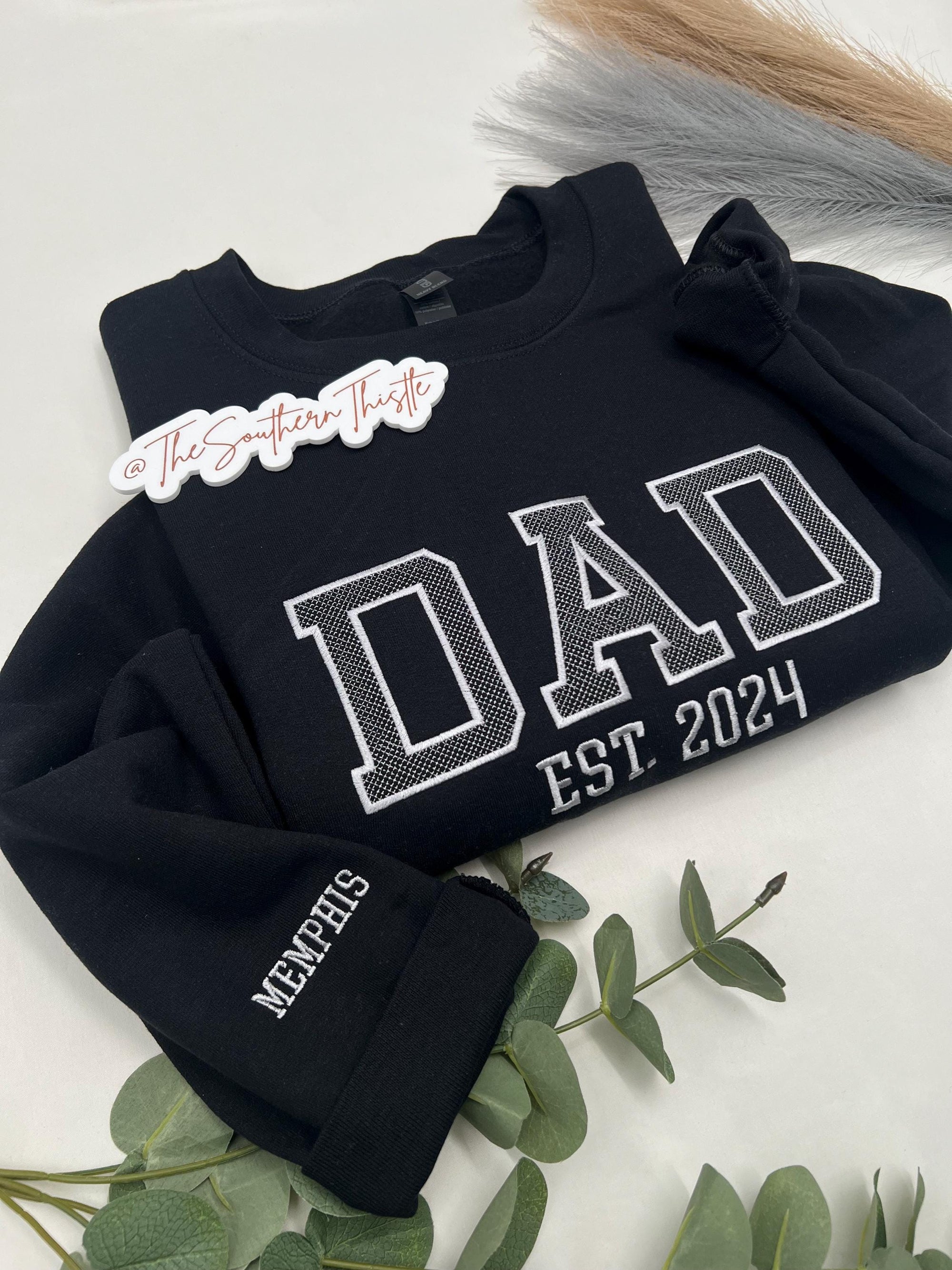 Custom Embroidered Dad Sweatshirt – Varsity Name & Sleeve Detail