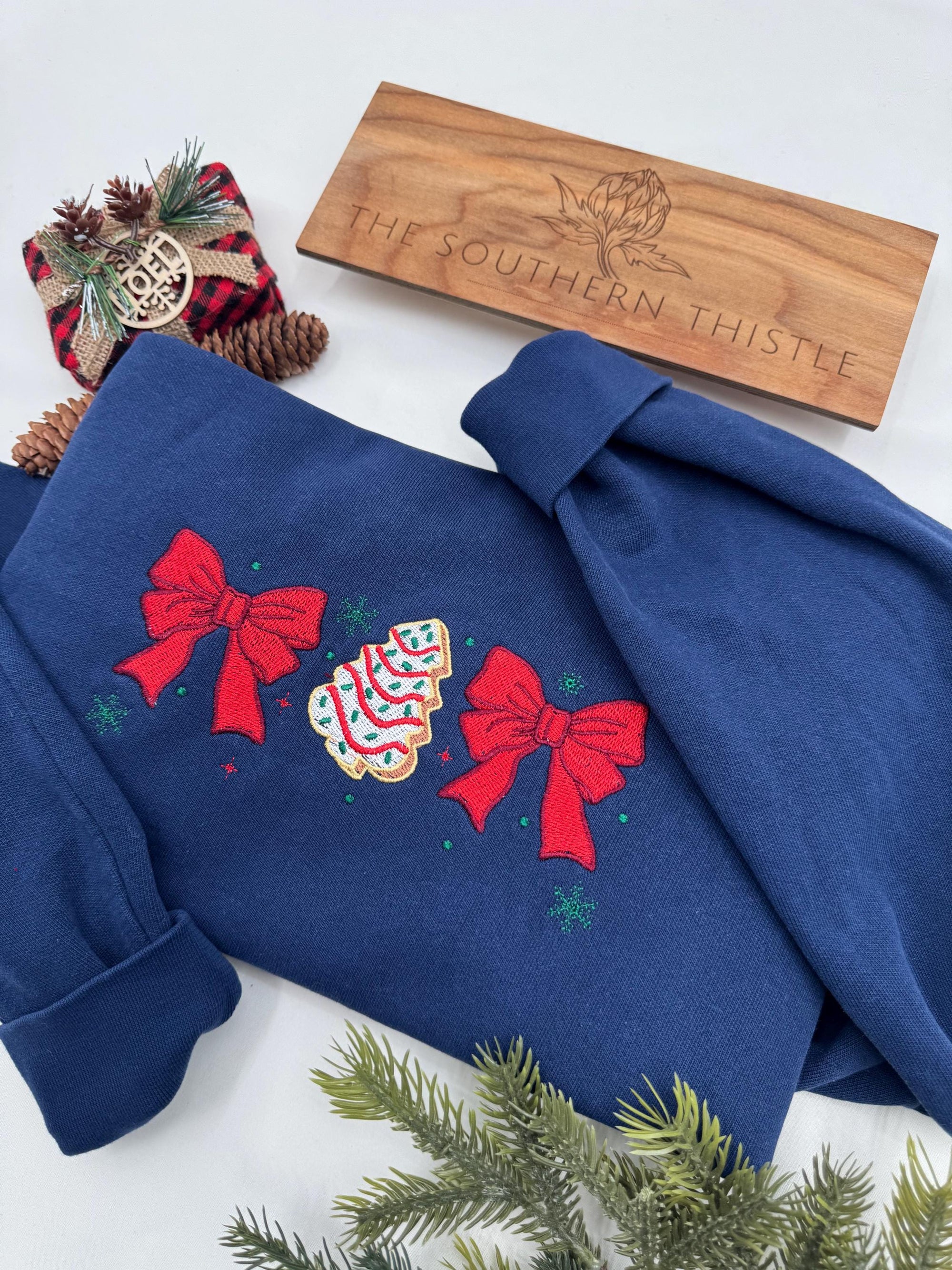 Christmas Tree Cake Sweatshirt - Embroidered Crewneck for Festive Spirit - Perfect Holiday Gift for Him or Her